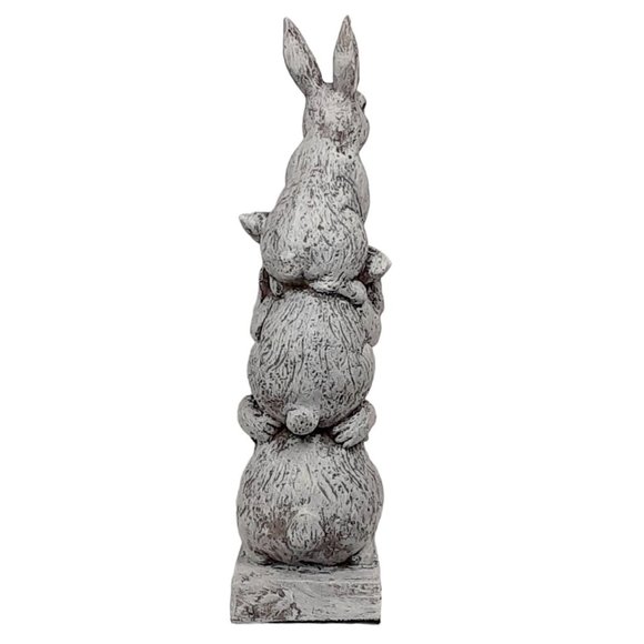 Stacked Bunnies Rabbit Totem Pole 14.25" Gray Resin Spring Easter Statue Figure - Picture 8 of 10